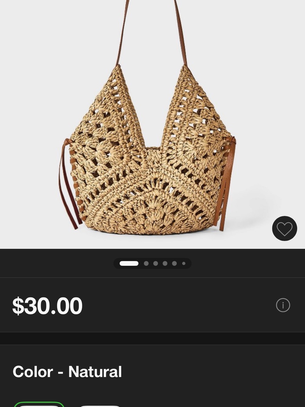 Natural Crochet Straw Shoulder Bag with Brown Leather Straps